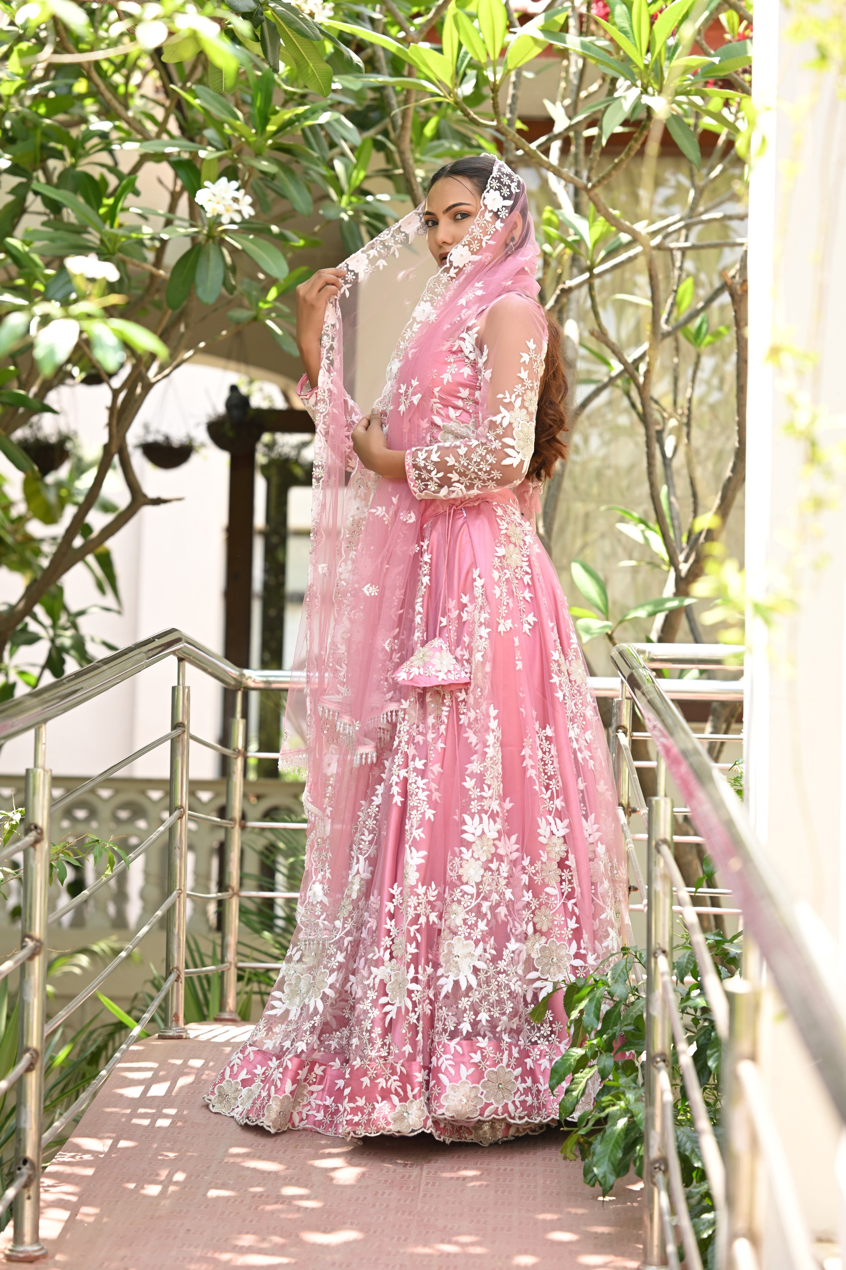 Pink Sparkle Embroidered Net Lehenga