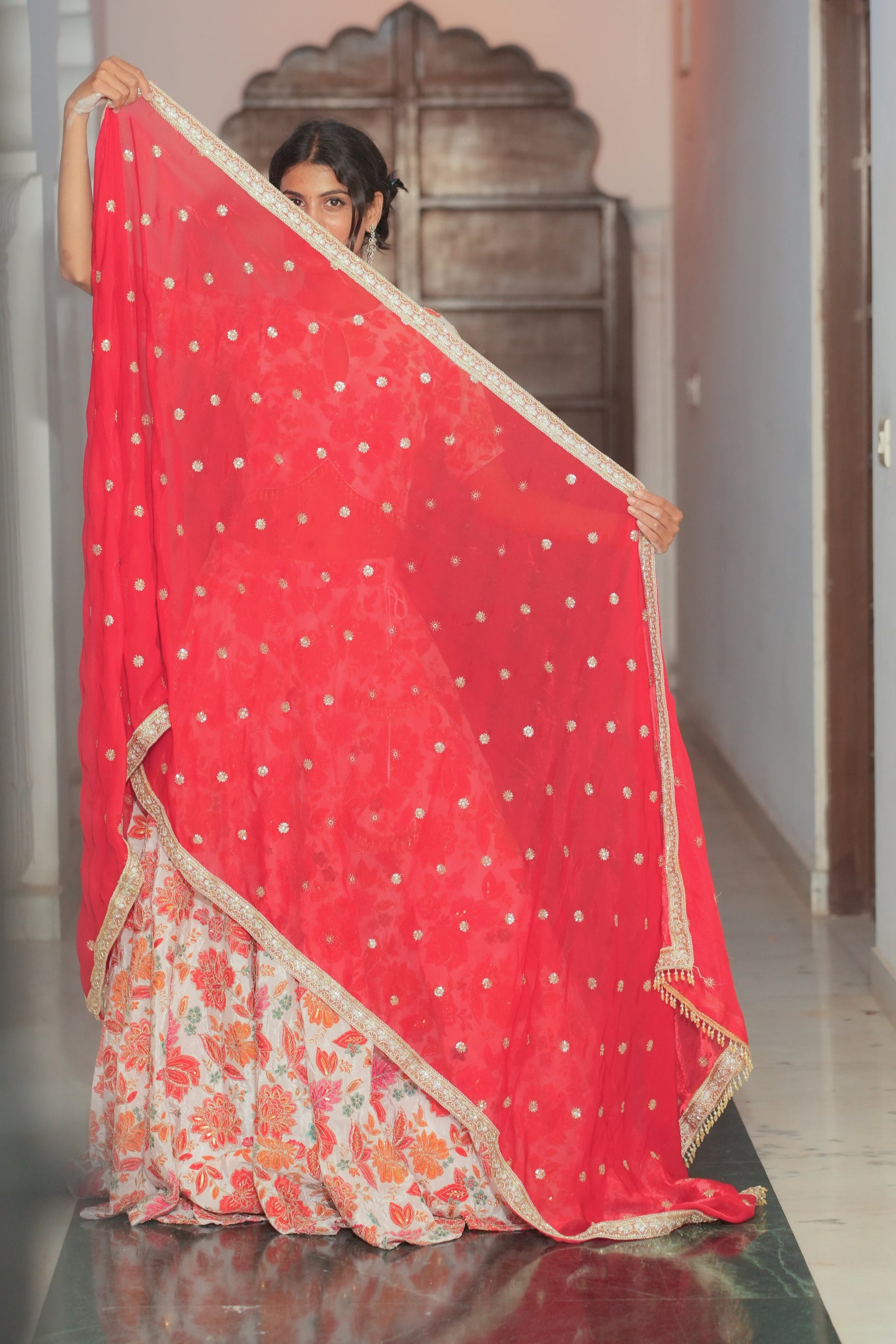 White Multicolor Floral Embroidered Silk Lehenga