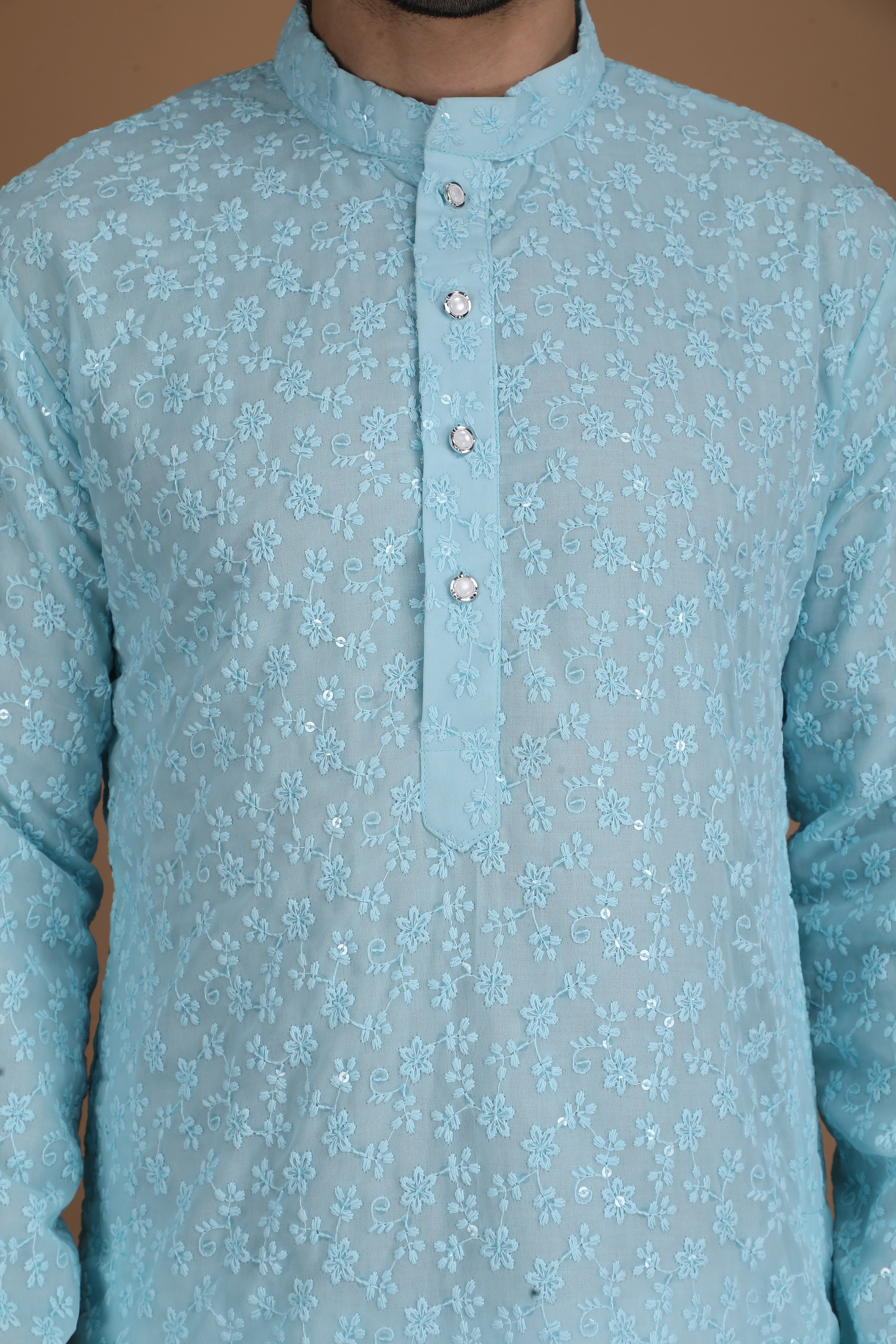 Baby Blue Embroidered Georgette Kurta Set