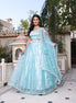 Sky Blue Embroidered Net Lehenga
