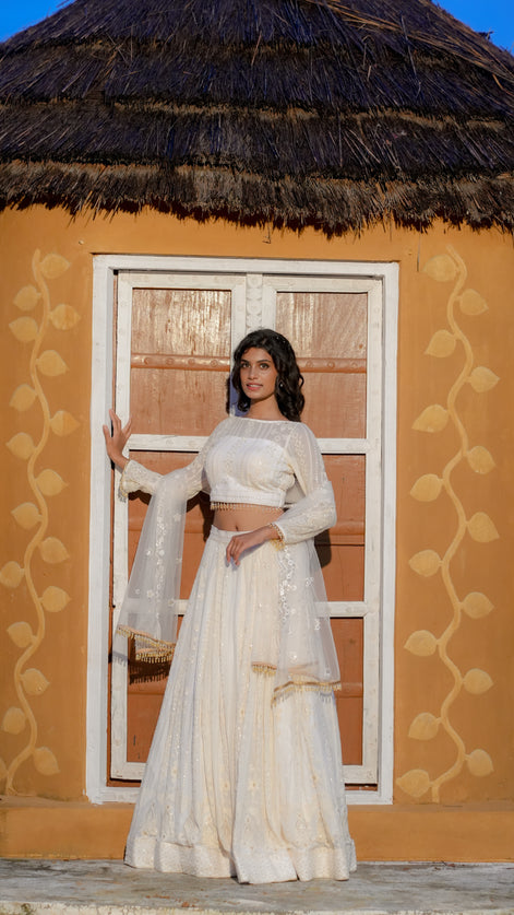 White Net Sequence Lehenga