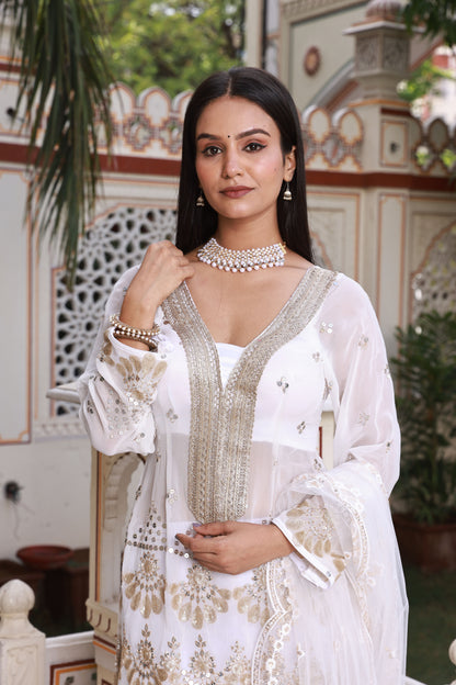 White Sparkle Embroidered Georgette Garara