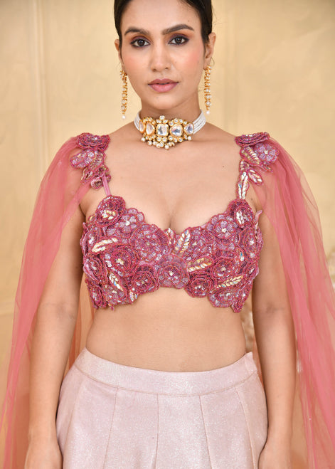 Tricolor Hand-Embroidered Shimmer Lycra Lehenga