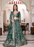 Dark Green Embroidered Silk Lehenga