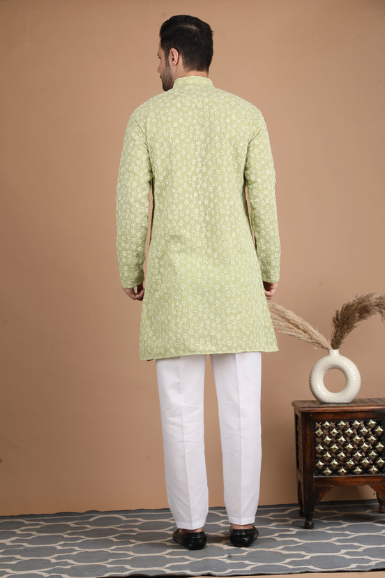 Soft Green Embroidered Georgette Kurta Set