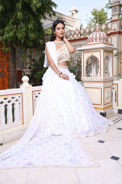 White Hand-Work One Shoulder Style Georgette Lehenga