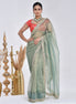 Sage Green Hand-Embroidered Tissue Saree