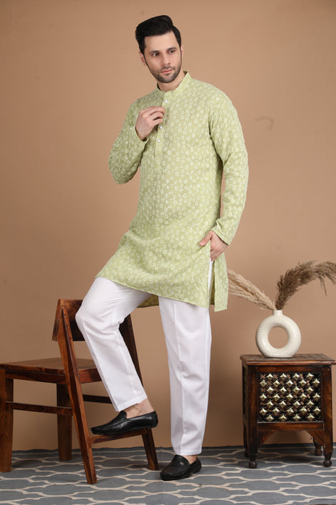 Soft Green Embroidered Georgette Kurta Set