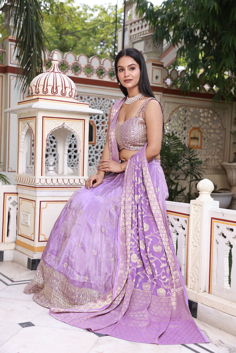 Mauve Banarasi Embroidered Silk Lehenga