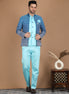 Blue and Aqua Blue Silk Indo-Western Suit