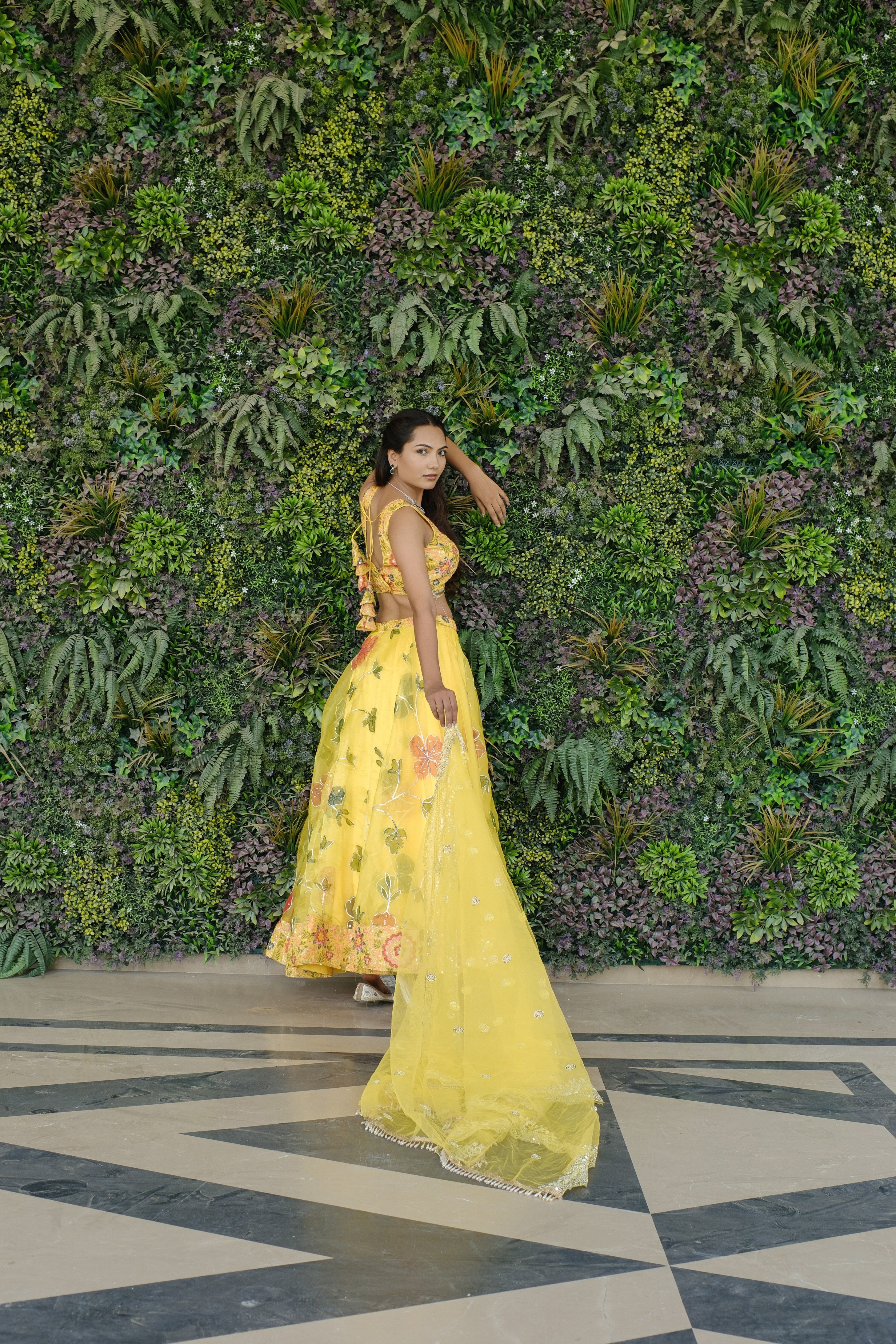 Yellow Multicolor Floral Embroidered Organza Lehenga