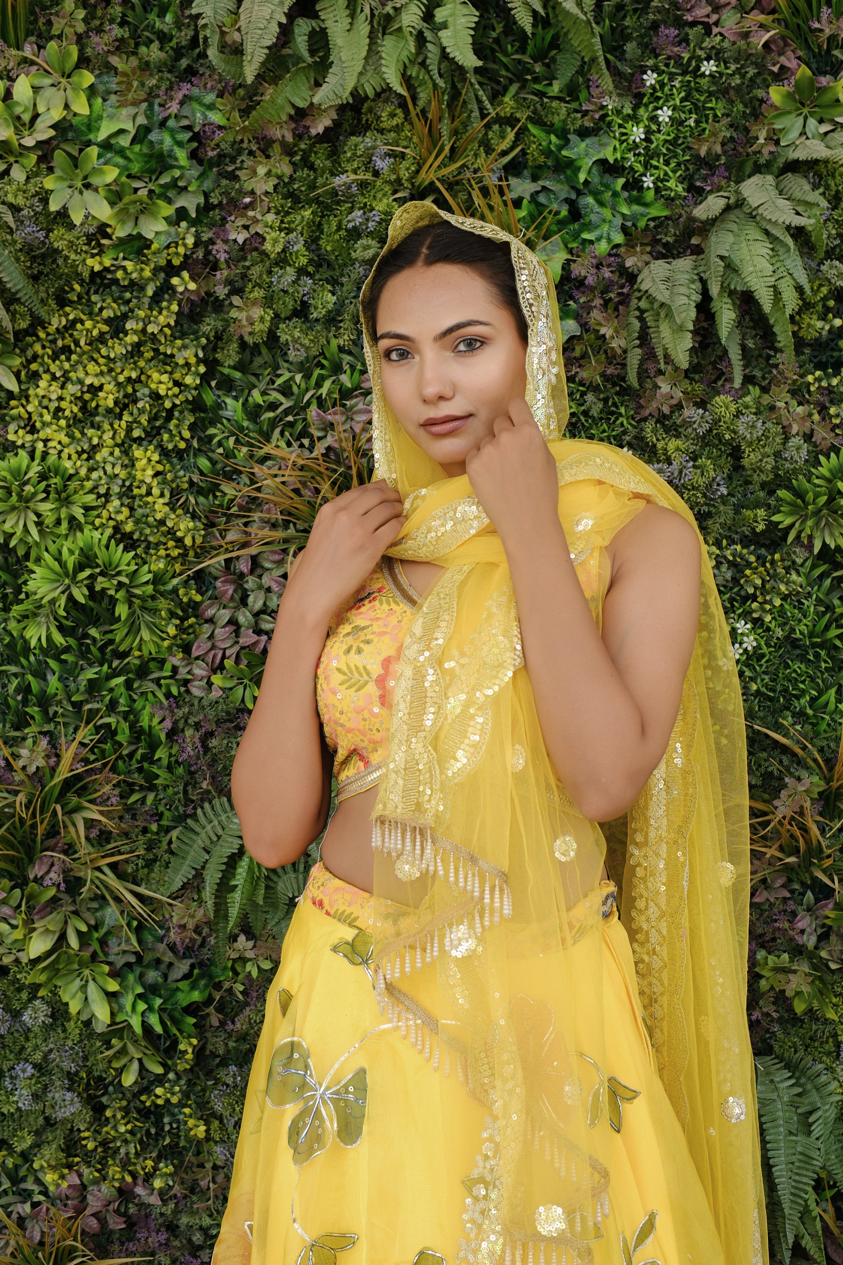 Yellow Multicolor Floral Embroidered Organza Lehenga