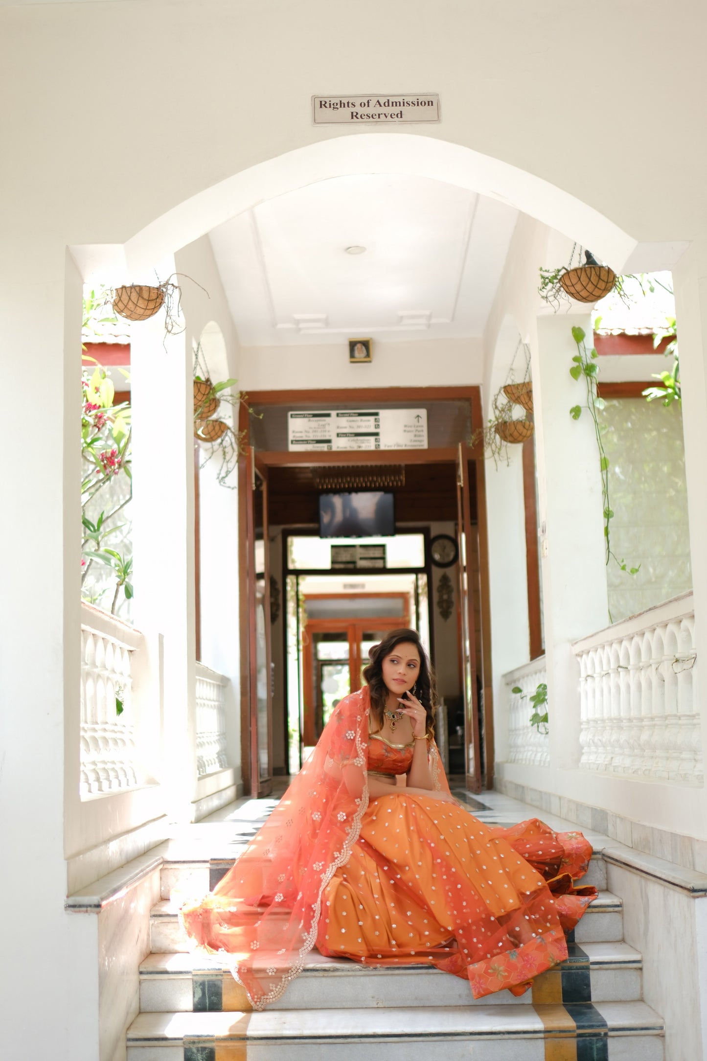 Orange Multicolor Floral Embroidered Net Lehenga