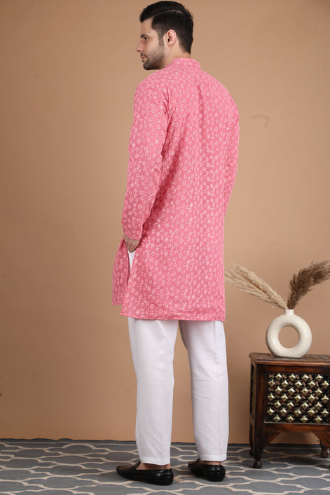 Pink Embroidered Georgette Kurta Set