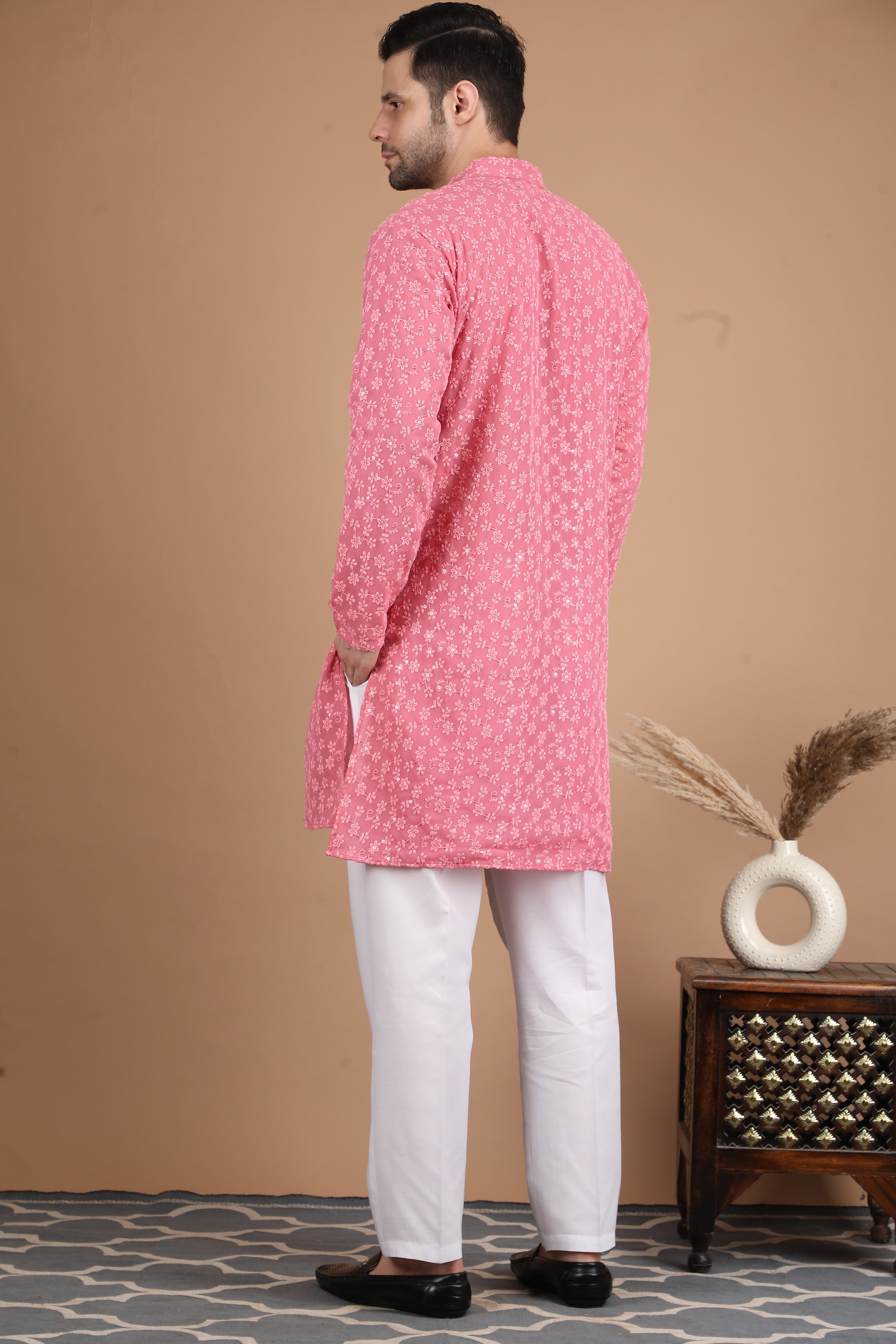 Pink Embroidered Georgette Kurta Set