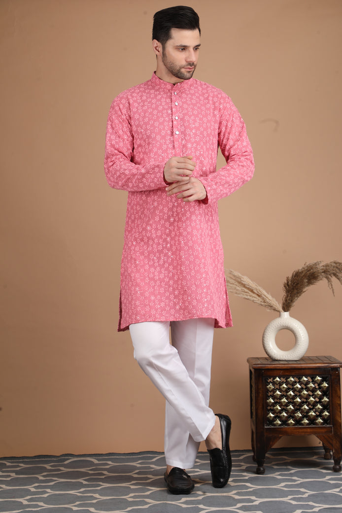 Pink Embroidered Georgette Kurta Set