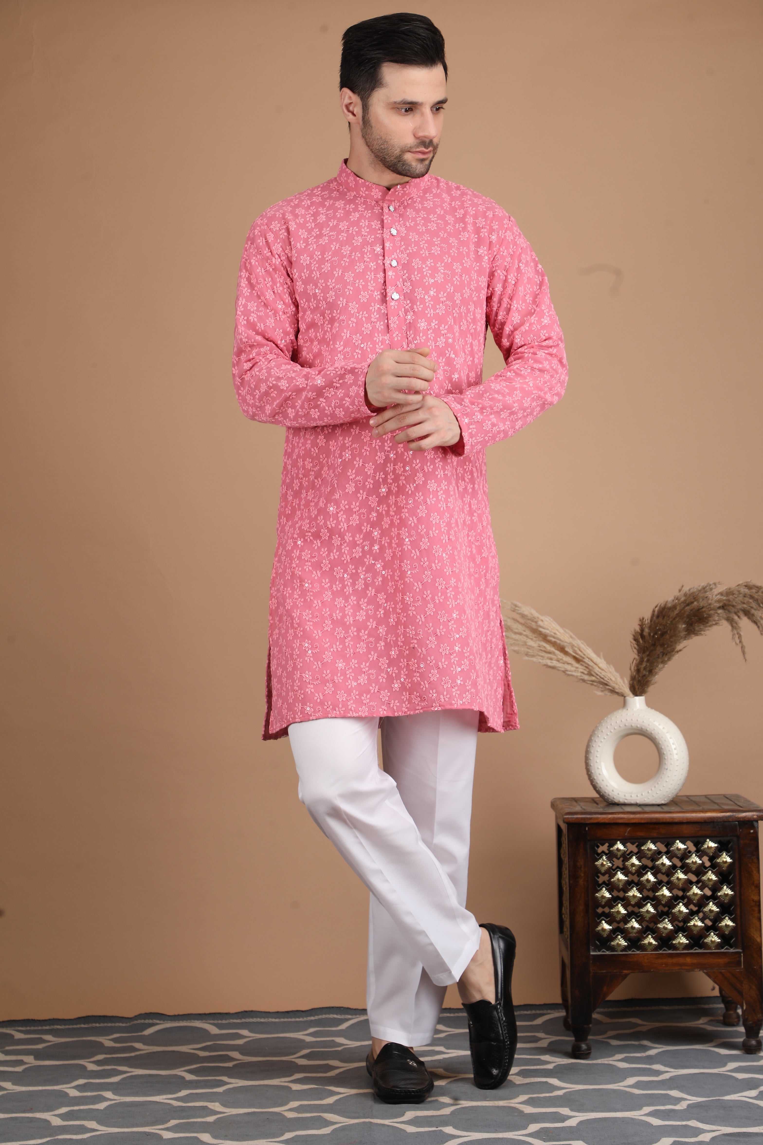 Pink Embroidered Georgette Kurta Set