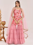 Dusty Pink Floral Printed Hand-Embroidered Georgette Sharara Suit
