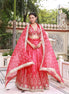 Red Floral Embroidered Raw Silk Lehenga
