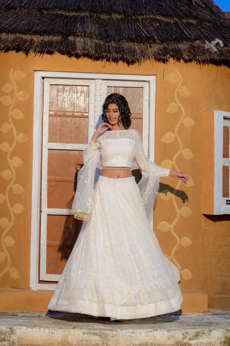 White Net Sequence Lehenga