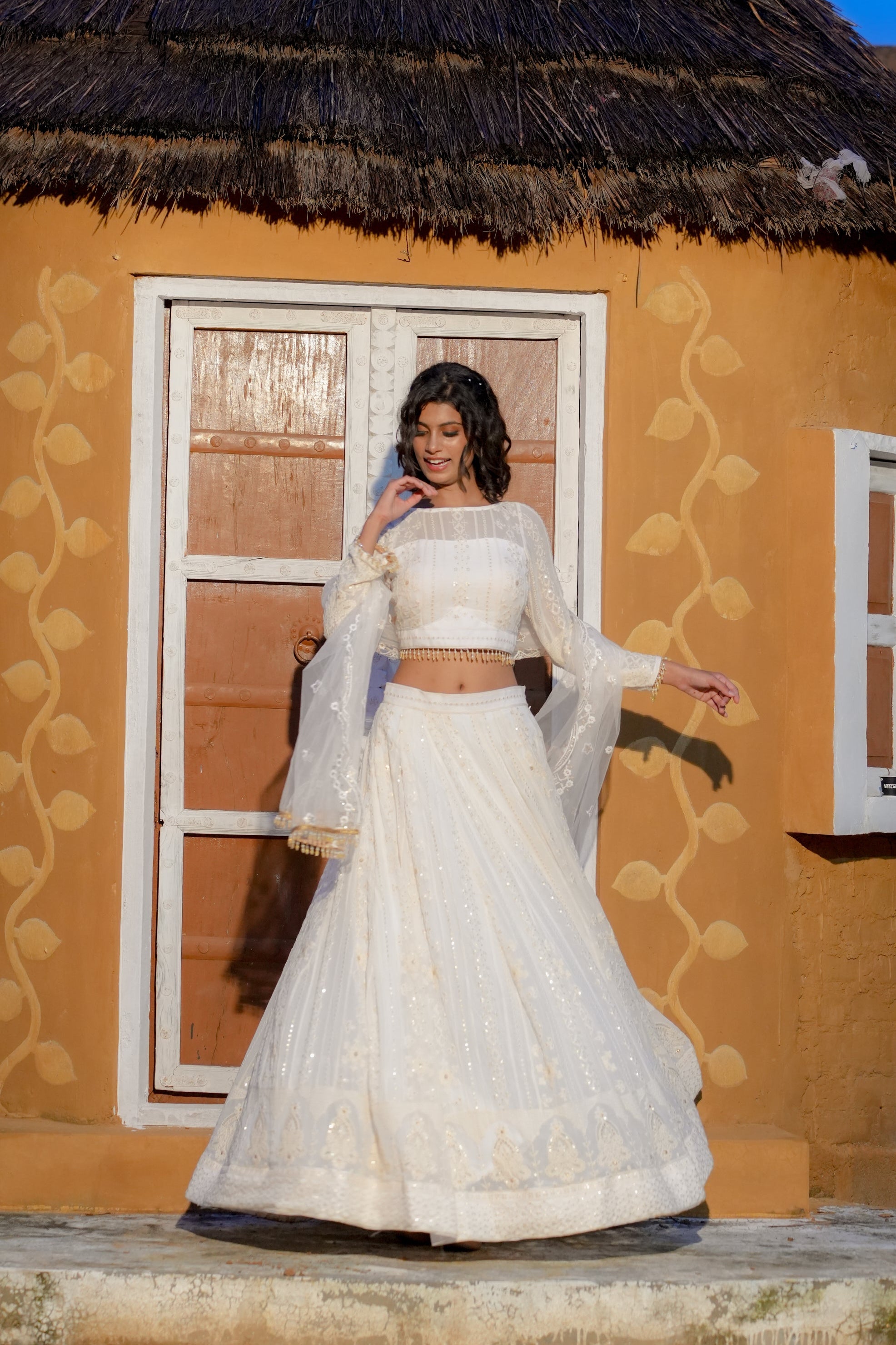 White Net Sequence Lehenga