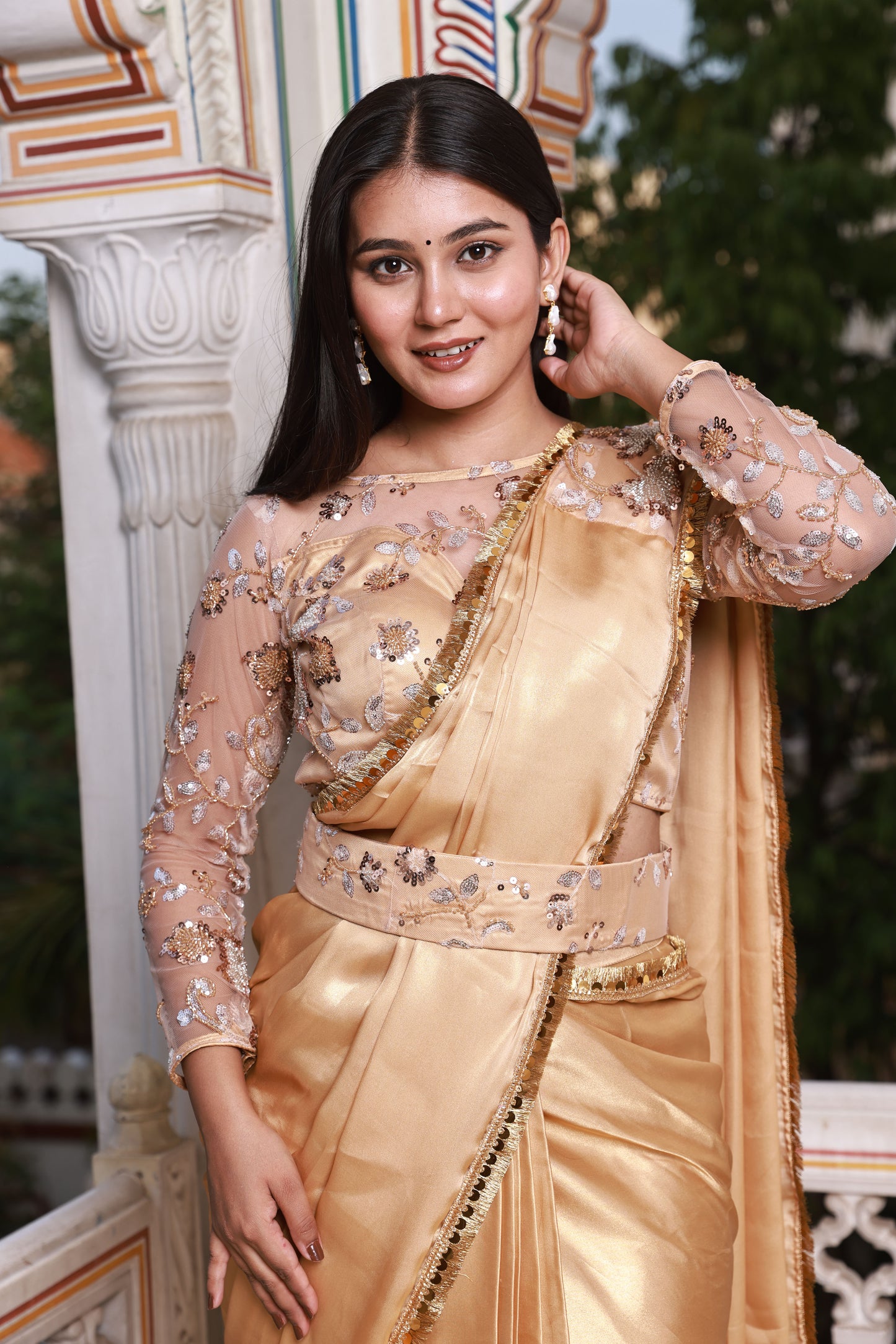 Gold Hand-Work Crepe Silk Saree
