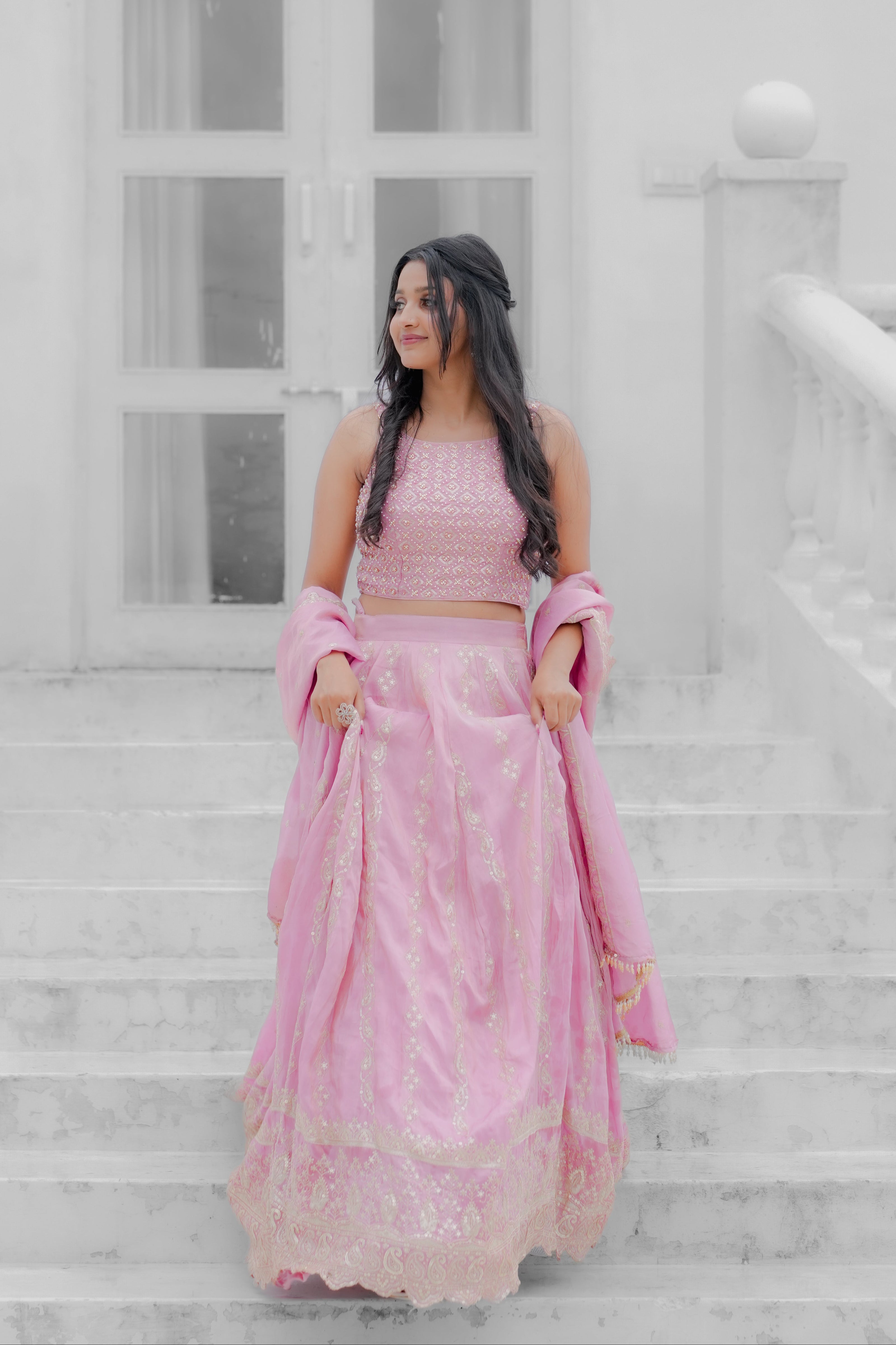 Pink Handwork Silk Lehenga
