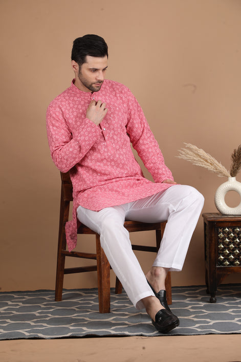 Pink Embroidered Georgette Kurta Set