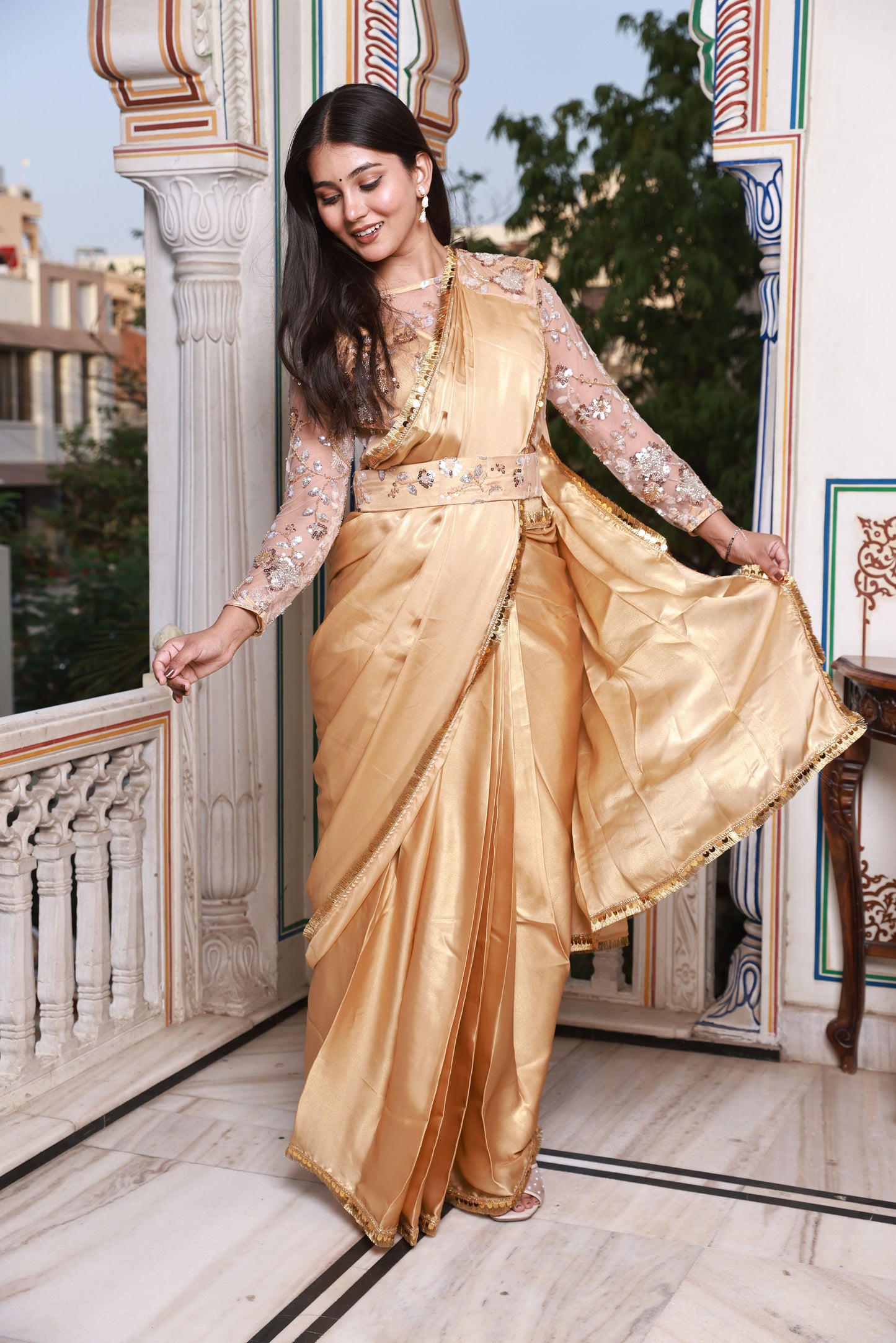 Gold Hand-Work Crepe Silk Saree
