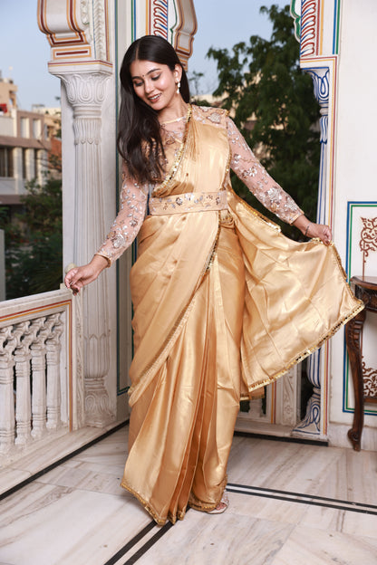 Gold Hand-Work Crepe Silk Saree