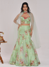 Mint Green Floral Hand-Embroidered Glass Tissue Fishcut Lehenga