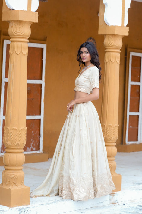 White Embroidered Silk Lehenga