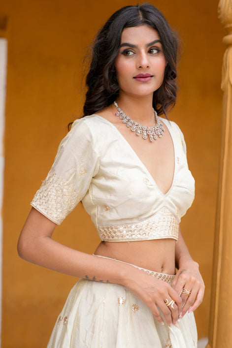 White Embroidered Silk Lehenga