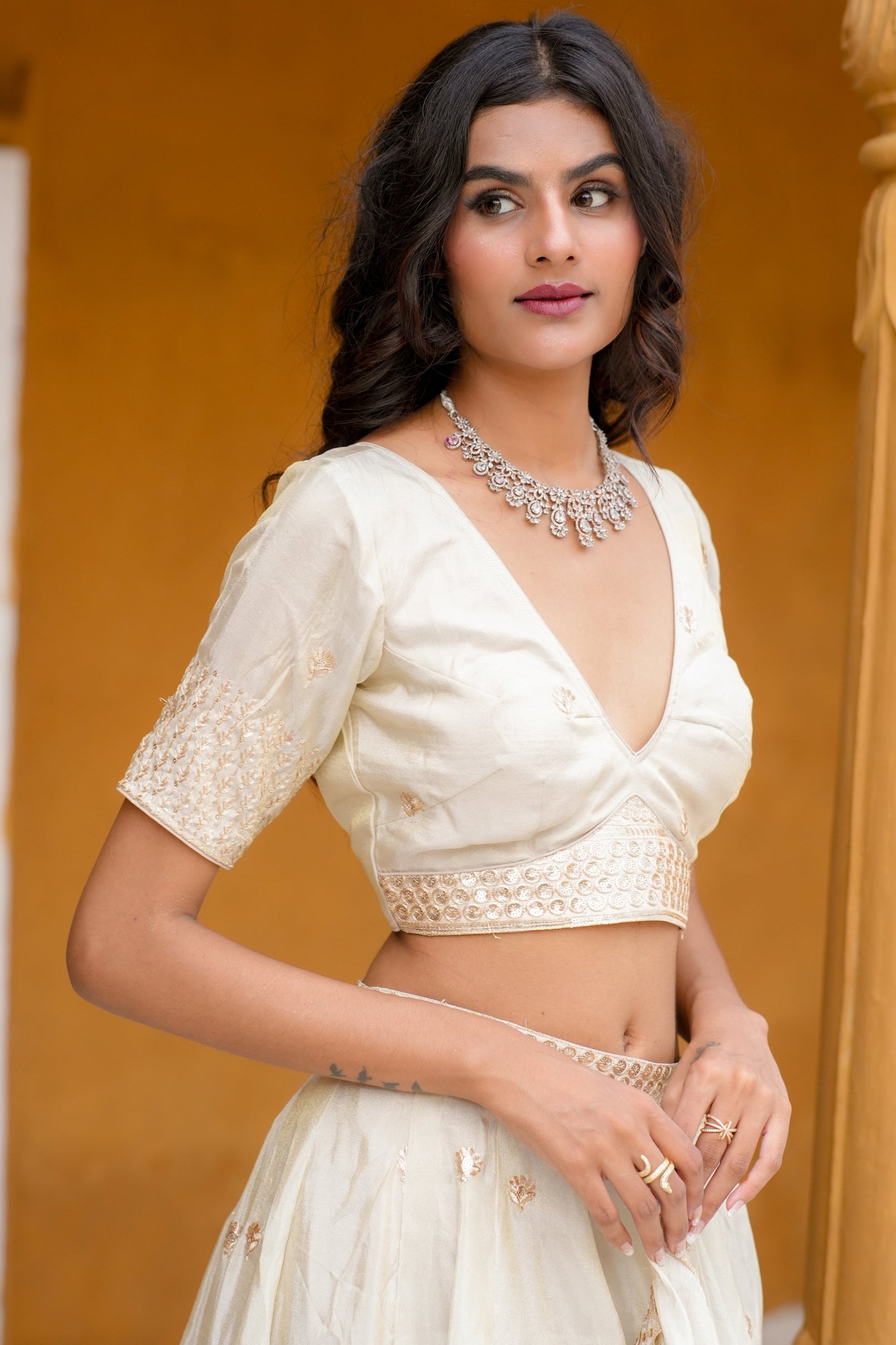 White Embroidered Silk Lehenga