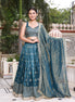 Teal Embroidered Raw Silk Lehenga