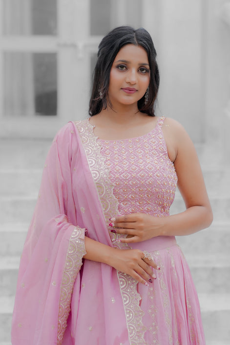 Pink Handwork Silk Lehenga