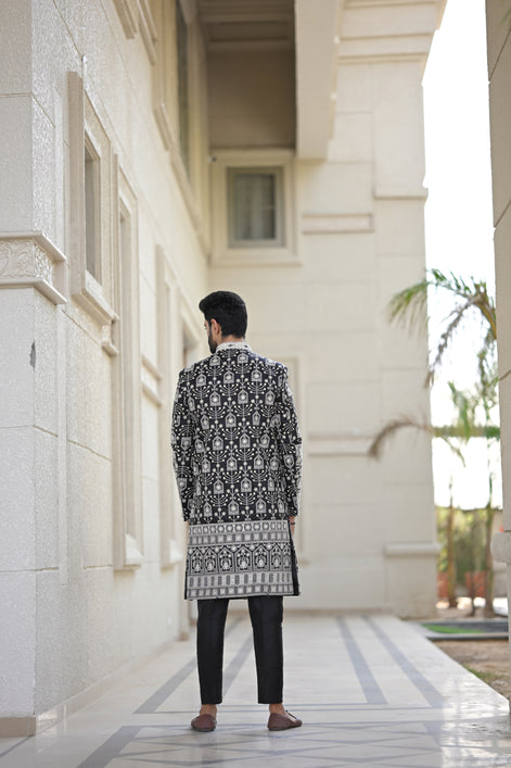 Black and White Embroidered Sherwani
