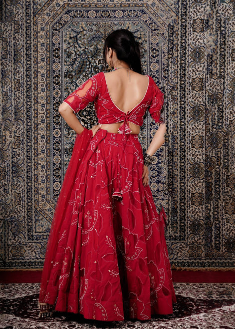 Red Embroidered Georgette Lehenga - Liza’s FashionLiza’s FashionLehengaXXSRed Embroidered Georgette Lehenga