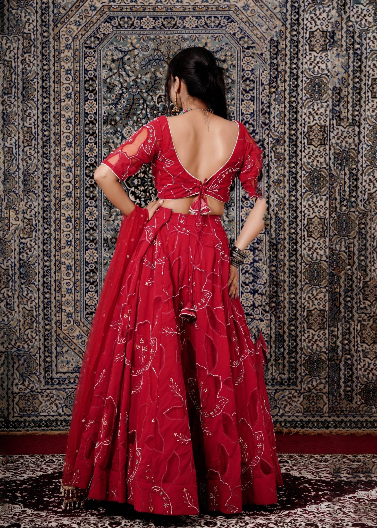 Red Embroidered Georgette Lehenga - Liza’s FashionLiza’s FashionLehengaXXSRed Embroidered Georgette Lehenga