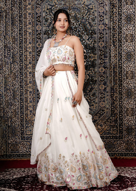 Ivory Multicolor Resham Embroidered Silk Lehenga - Liza’s FashionLiza’s FashionLehengaXXSIvory Multicolor Resham Embroidered Silk Lehenga