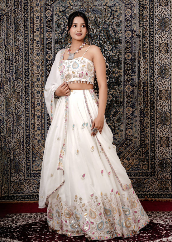 Ivory Multicolor Resham Embroidered Silk Lehenga - Liza’s FashionLiza’s FashionLehengaXXSIvory Multicolor Resham Embroidered Silk Lehenga