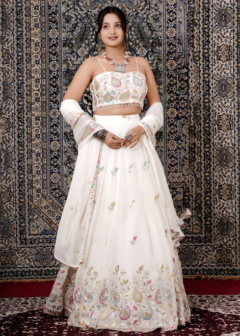 Ivory Multicolor Resham Embroidered Silk Lehenga - Liza’s FashionLiza’s FashionLehengaXXSIvory Multicolor Resham Embroidered Silk Lehenga