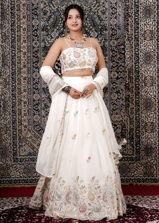 Ivory Multicolor Resham Embroidered Silk Lehenga - Liza’s FashionLiza’s FashionLehengaXXSIvory Multicolor Resham Embroidered Silk Lehenga
