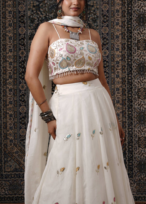Ivory Multicolor Resham Embroidered Silk Lehenga - Liza’s FashionLiza’s FashionLehengaXXSIvory Multicolor Resham Embroidered Silk Lehenga