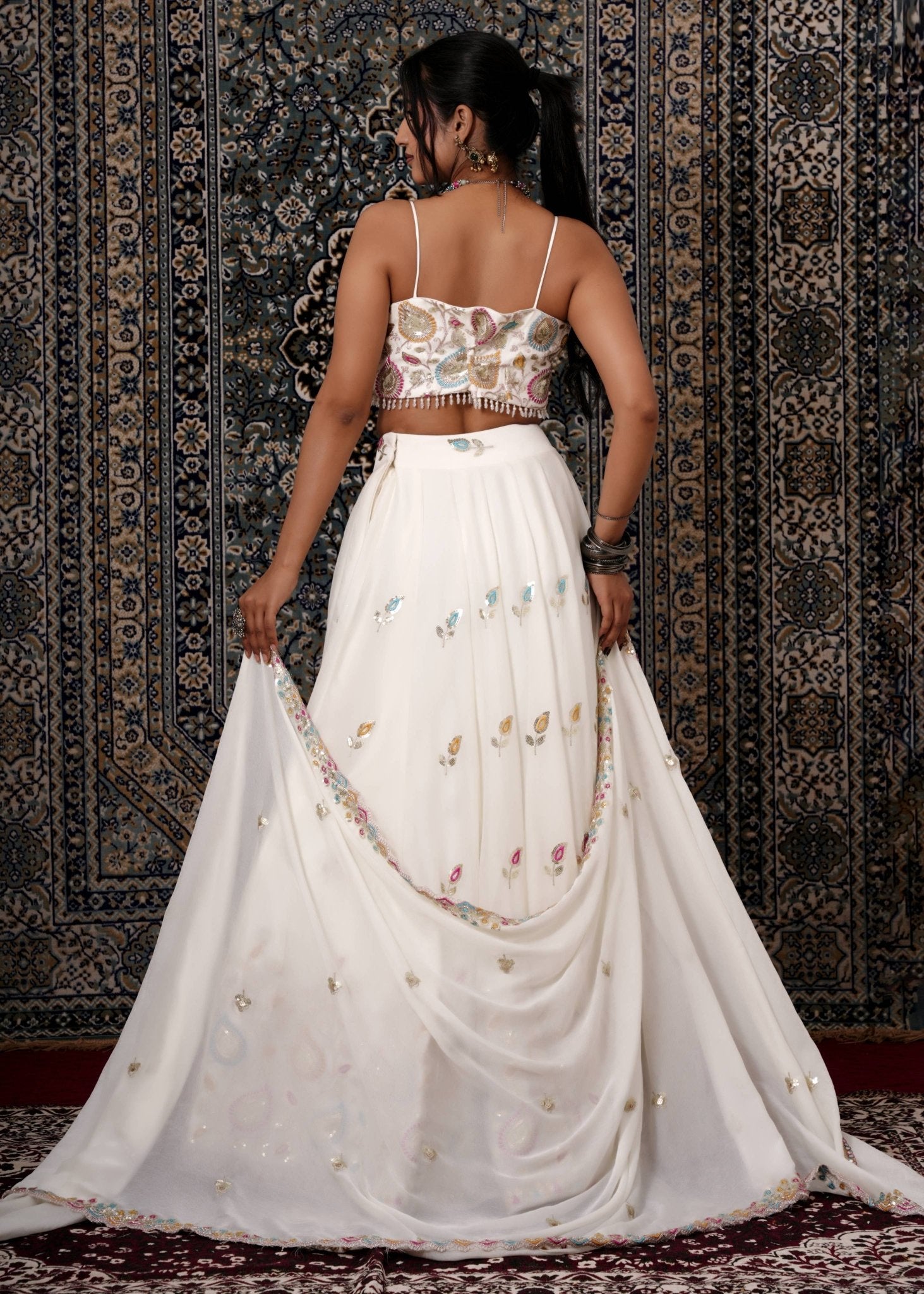 Ivory Multicolor Resham Embroidered Silk Lehenga - Liza’s FashionLiza’s FashionLehengaXXSIvory Multicolor Resham Embroidered Silk Lehenga