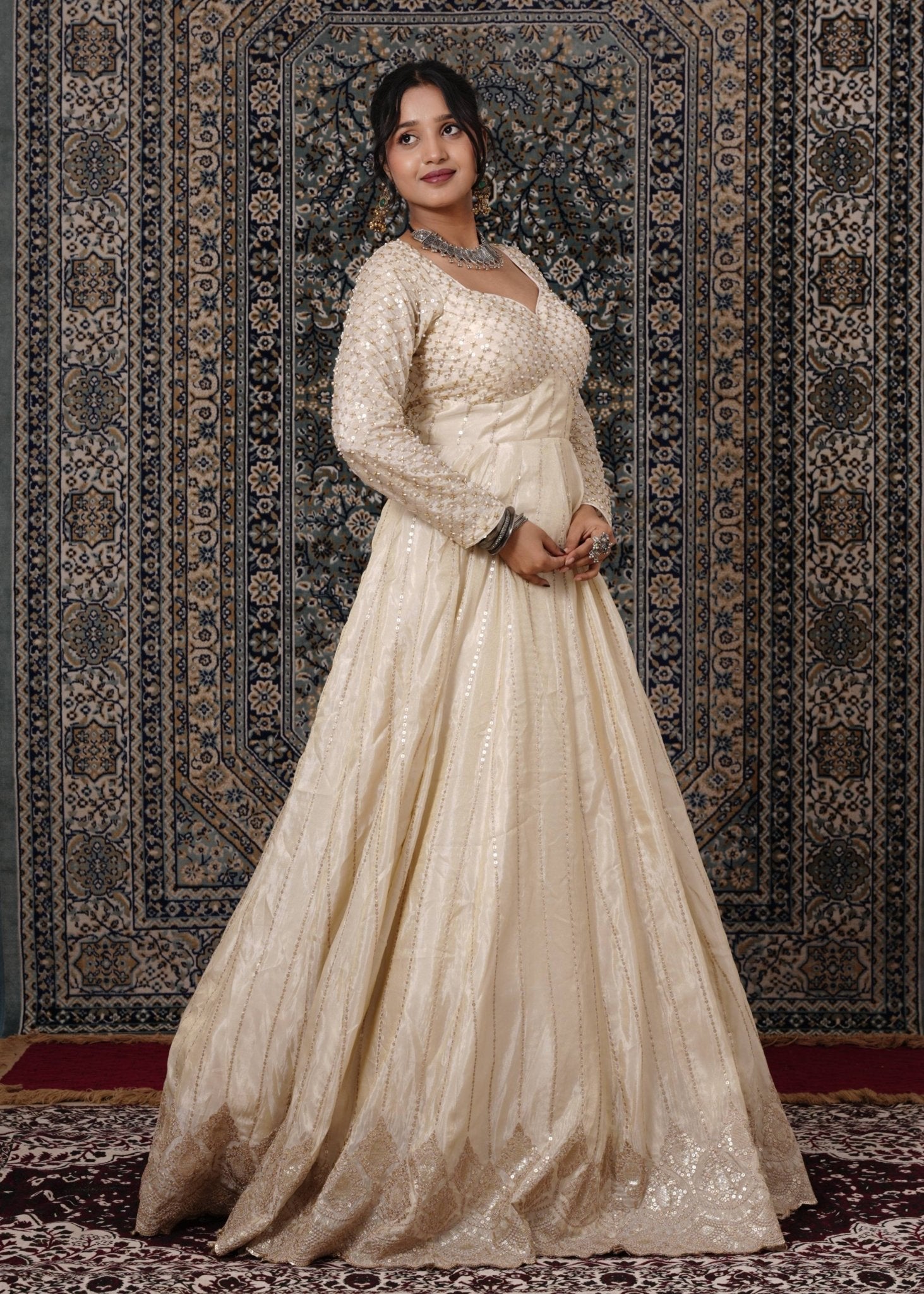 Ivory Hand - Work Silk Anarkali - Liza’s FashionLiza’s FashionAnarkaliXXSIvory Hand - Work Silk Anarkali