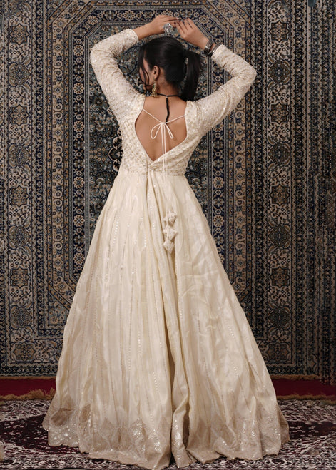 Ivory Hand - Work Silk Anarkali - Liza’s FashionLiza’s FashionAnarkaliXXSIvory Hand - Work Silk Anarkali