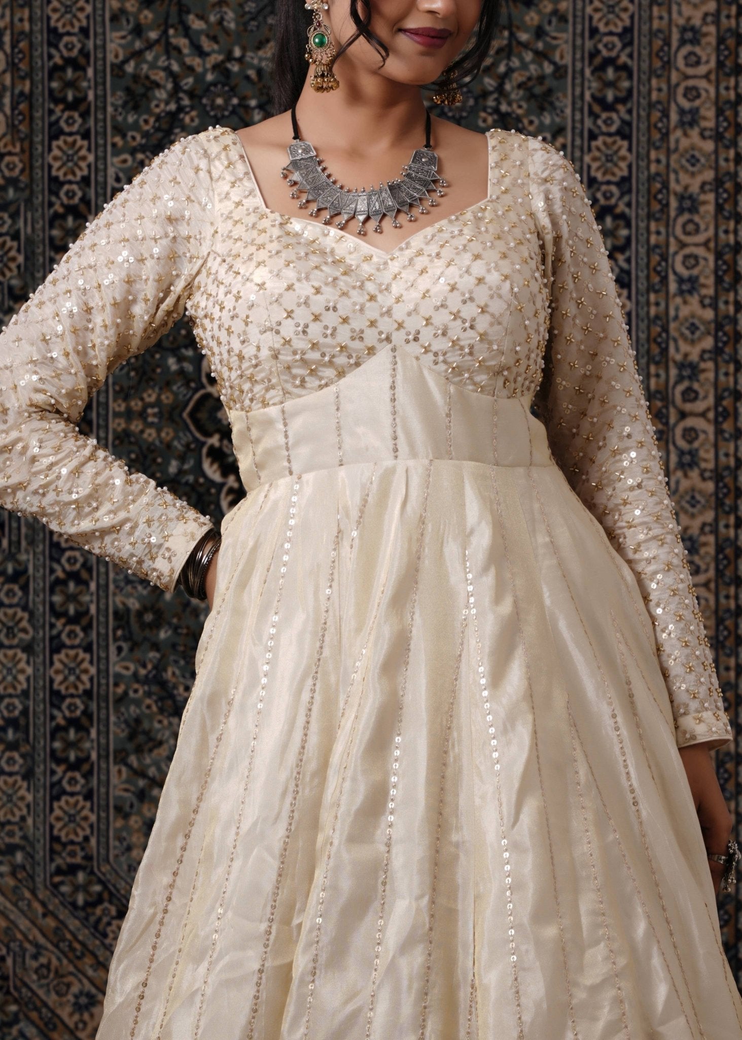 Ivory Hand - Work Silk Anarkali - Liza’s FashionLiza’s FashionAnarkaliXXSIvory Hand - Work Silk Anarkali