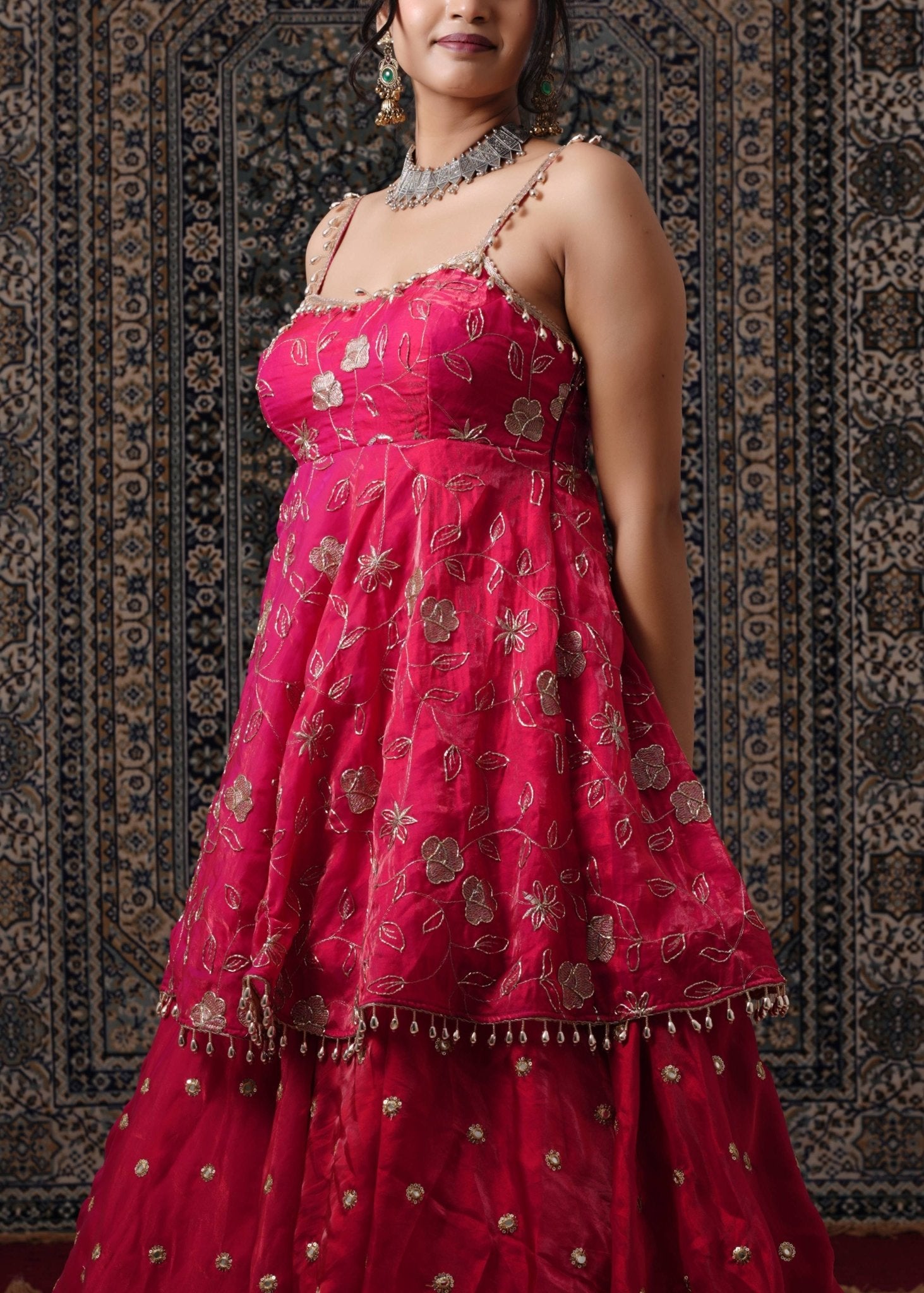 Pink Hand - Work Georgette Peplum Style Lehenga - Liza’s FashionLiza’s FashionLehengaXXSPink Hand - Work Georgette Peplum Style Lehenga