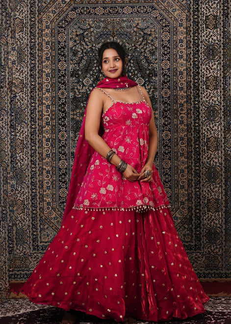 Pink Hand - Work Georgette Peplum Style Lehenga - Liza’s FashionLiza’s FashionLehengaXXSPink Hand - Work Georgette Peplum Style Lehenga